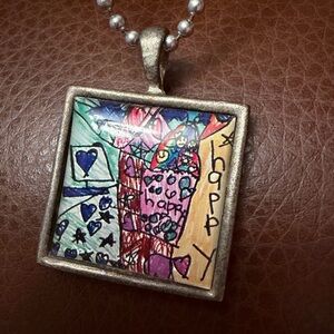Square art Artistic Multicolor Pendant with Necklace